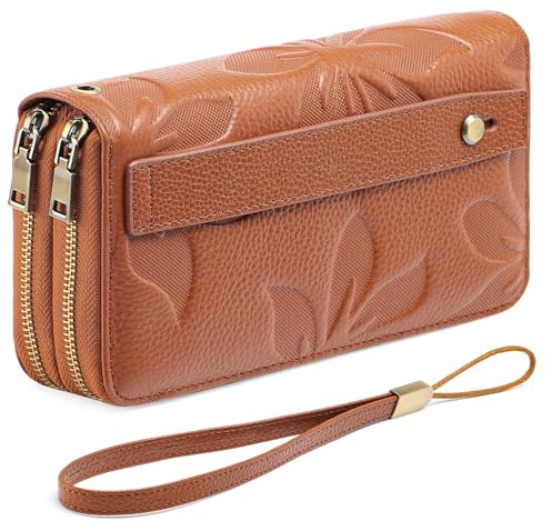 GAEKEAO Geldbörse Damen aus Veganem Leder, Portemonnaie mit Doppel Reißverschluss, RFID Schutz Clutch Geldbeutel Groß, Viel Kartenfächer Wallet für Frauen