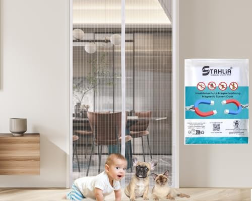 Stahlia Fliegengitter Tür mit Magnet Polyester 80x210cm Weiß Fliegenschutz Balkontür Magnetvorhang DIY Moskitoschutz Insektenschutz Tür Mückennetz