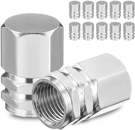 Tapones de Rueda de Coche - Aluminio - Válvula para Neumáticos, Tapones de Alta Resistencia, Tapon de Rueda de Coche, Moto, Bicicleta o Patin (10PCS Plateado)
