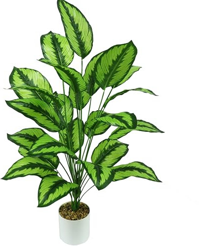 Künstliche Dieffenbachie Palme 85cm – Kunstpflanze im Topf wie echt – Deko-Pflanze groß für Wohnzimmer Büro – Paradiesvogel Monstera Banane – Geschenkidee
