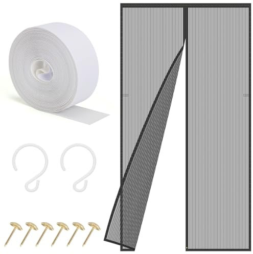 Sylken Fliegengitter Balkontür Ohne Bohren 90x200cm, Fliegengittertüren Mückennetz Tür Magnetvorhang für Balkontür Schiebetür Terrassentür
