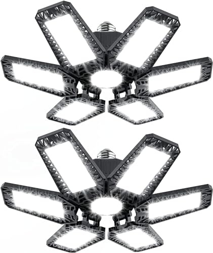 YIQIBRO Garagenlampe LED 185W 18500LM 2 Stück - 6500K GaragenbeleuchtungWerkstattlampe mit 6+1 Verstellbaren Paneelen, E26/E27 LED Werkstatt Deckenleuchtefür Garage, Werkstatt, Keller