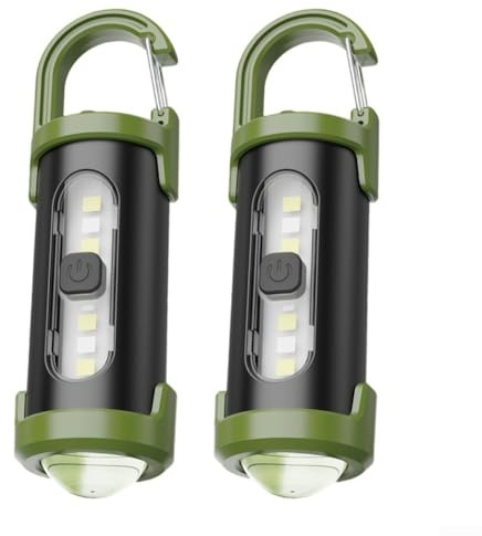 ComfyHarbor Lot de 2 lampes de poche porte-clés rechargeables USB-C, multifonction 4 en 1 (lumière blanche COB + flash rouge/bleu), 34 g, ultra léger, étanche IPX4, pour le camping, la lecture, le