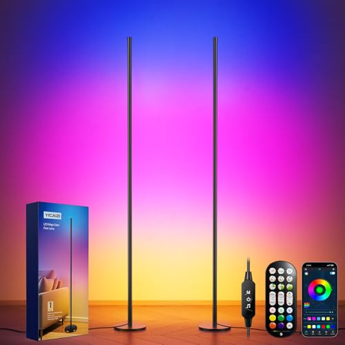 Lampada da terra a LED per soggiorno, RGB, 2 pezzi, 160 cm, dimmerabile, lampada da terra LED con telecomando e app, modalità musica, modalità fai da te e funzione