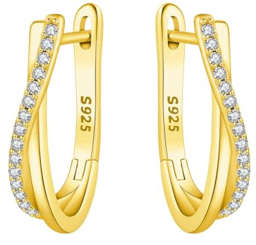 CYMYSS Guldörhängen Dam 925 Silver | 18K Guldpläterade Örhängen för Kvinnor | Hypoallergena Gold Plated Earrings Women | Eleganta Lätta Smycken Present till Henne