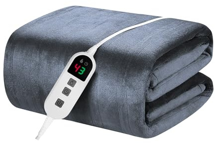 Elytsemoh electric blanket with 10 Heat Levels, Up-to-9-Hours Auto-Off Timer, Flannel 160x130CM, Machine Washable, Overheat Protection, electric throw blanket for sofa Bed Office
