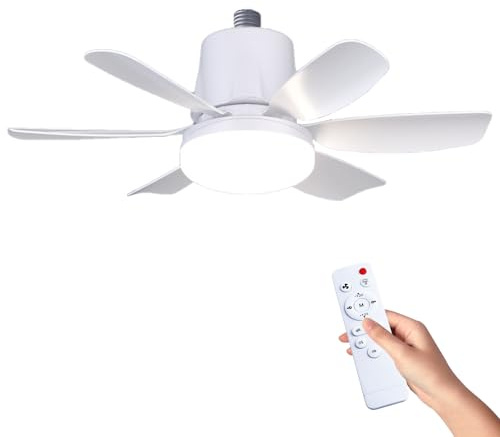 Kouamor 47cm E27 Base Screw in Ceiling Fans with Lights and Remote, Ceiling Fan Light Bulb, 30W Ceiling Fan Lights, 3 Colors Dimmable & 3 Speeds, 1/2/4 Timer, for Bedroom Living Room (white)