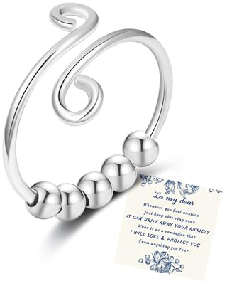Senteria Anxiety Ring für Damen 925 Sterling Silber Fidget Ring für Angst Damen verstellbare offene Rings mit Spinner Perlen Stress Relief Daumen Rings Geschenke für Männer