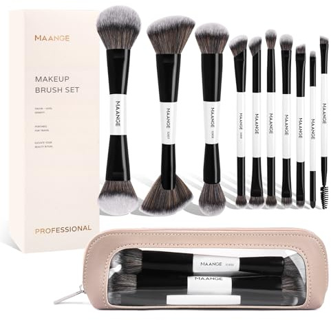 MAANGE 10 Stück Make-up Pinsel Set - 20-in-10 Duo-End Pinsel Foundation Concealer Lidschatten Blender Professionelle Schminkpinsel Set mit Tasche