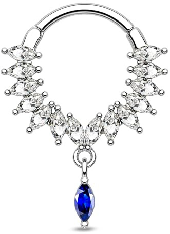CM Crareesi Mania 16G Septum Piercing Schmuck Hängend Piercing Ohr Helix Ring Silber Daith Clicker 316l Edelstahl Cartilage Ohrring Ring Blaues Klares CZ für Frauen 10mm
