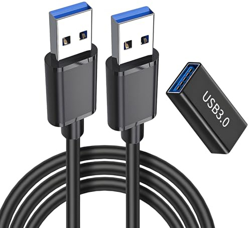 Leloco USB 3.0 Kabel 1M, 5Gbps A Stecker auf A Stecker Datenkabel Verbindungskabel mit 1Stück USB Verlängerung Adapter Kompatibel mit HDD, Drucker, Festplattengehäusen, Kameras, DVD, Laptop usw