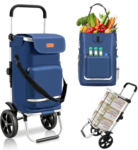 Sekey XXL Einkaufstrolley – Klappbarer Kompakter Trolley | aus leichtem Aluminium mit Höhenverstellbarem Griff, Ideal für Einkäufe, Lieferungen & Outdoor-Aktivitäten, Blau