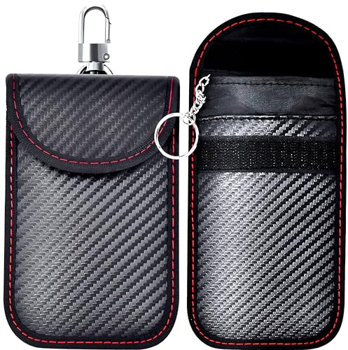 Retoo Keyless Go Protective Bag Set of 2 – High-Quality RFID Blocker Car Key Case Made of Carbon Fibre, Faraday Bag with Signal Blocking Against Theft – Protection for Keyless Entry Systems