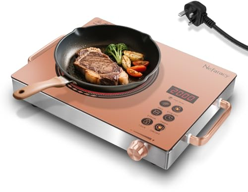 Single Burner Electric Hob 2000W, Portable Ceramic Stove, 220V with Plug | with handle, Knob & Touch Control, 3 Cooking Modes, Countertop, 3H Timer & Safety Lock, Orange