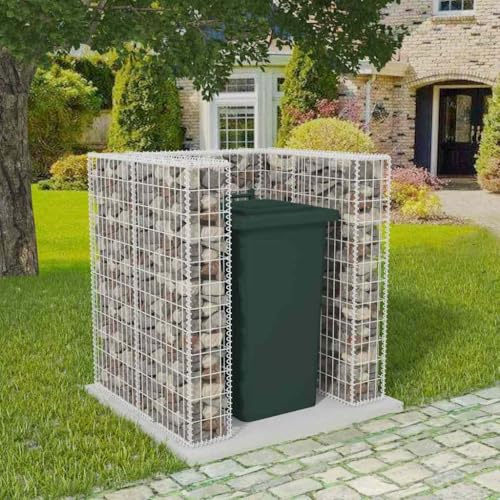Mokuyary Cestino per gabbioni singolo in acciaio, 110 x 100 x 120 cm, capannone da giardino, copertura per bidoni della spazzatura, contenitore per esterni