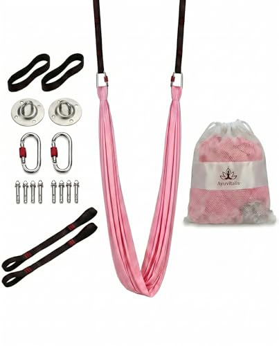 Ayuvitalis Yogaschaukel 4 m x 2,6 m – Aerial Yoga Tuch Komplettset mit Befestigung – hautfreundliches Nylon, verstellbare Gurte & Aufbewahrungsbeutel – für Yoga, Stretching & Entspannung