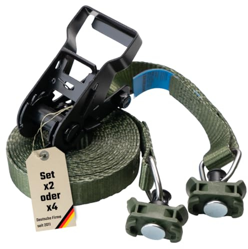LoadCare Set di 2 cinghie di ancoraggio a cricchetto per binari aerei, 25 mm, LC 500 daN, STF 200 daN, cricchetto nero di alta qualità, raccordi terminali per binario aereo, estremità smussata (2