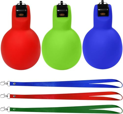 3 silbatos de mano con cordones, silbato multicolor para entrenadores, árbitros, deportes de mano para interiores y exteriores, deportes en casa, PVC suave
