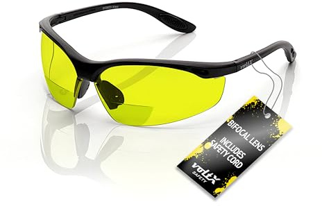 voltX CONSTRUCTOR Bifokale Schutzbrille mit Lesehilfe (Gelb +2,0 Dioptrien)