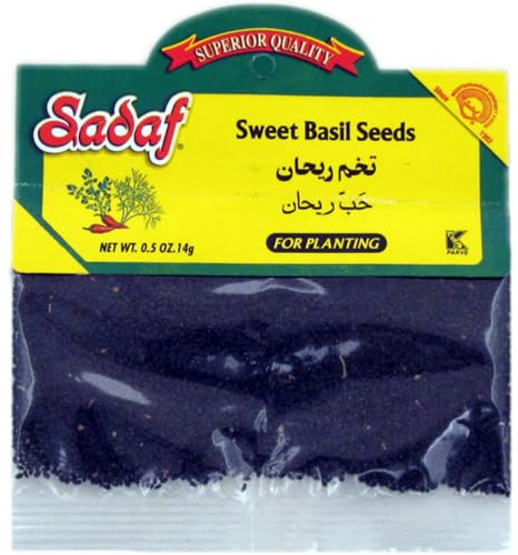 Sadaf Sweet Basil Seeds - Tokhm-e-Reyhan - Sweet Basil Seeds for Planting - Semillas de Albahaca - Kosher - 0.5 Oz Bag