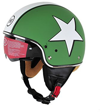 BHR Motorcykel hjälm 802 demi-typ med visir infällbar, stjärngrön, M (57 cm)