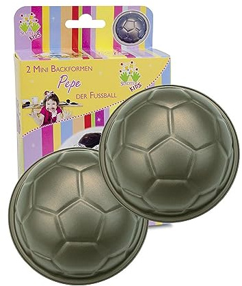 Städter Backform Fußball, 2er-Set Motivbackform Mini Fußballkuchen, Antihaftbeschichtung made without PFAS, ø 8,5 cm, 150 ml, Metallform Kindergeburtstag