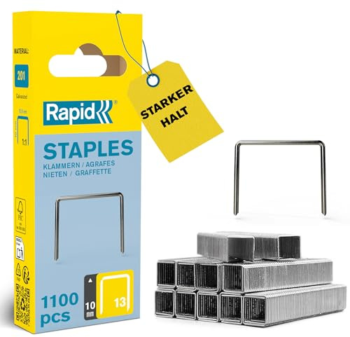 Rapid Tackerklammern Typ 13, 10mm Klammern, 1.100 Stk., Feindrahtklammern für Holz und Leinwand