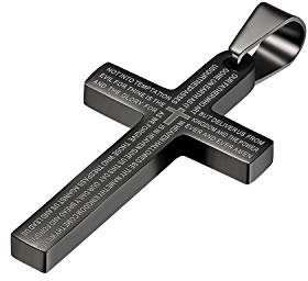 JewelryWe Schmuck Edelstahl Bibel Gebet Kreuz Anhänger mit 55cm Kette, Halskette für Herren Damen, Gold Silber Schwarz Blau