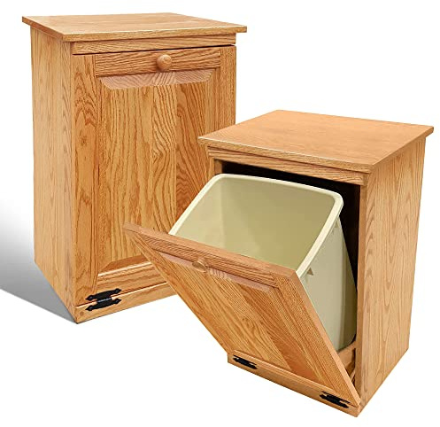 Peaceful Classics Amish Handcrafted Tilt Out Trash Cabinet | Wooden Hideaway Pull Out Garbage Can Holder (Golden Oak)