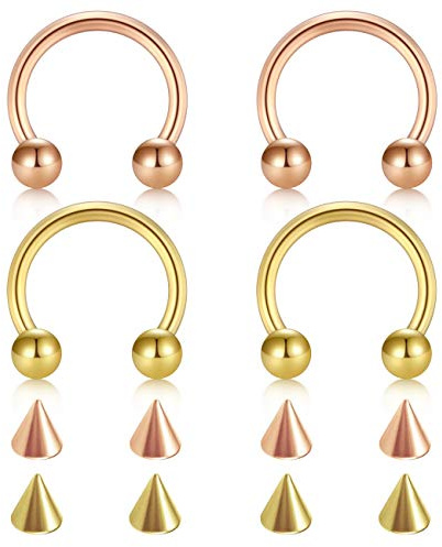 D.Bella 16G Chirurgenstahl Nase Septum Hufeisen Augenbraue Lippe Bauchnabel Piercing 10mm Helix Tragus Daith Rook Ohrringe mit Ersatz Spikes Gold und Rosegold