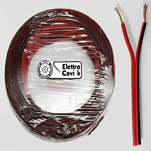 ELETTRO CAVI K - CAVO ELETTRICO PIATTINA BIPOLARE ROSSONERA 2x0,75 mm² COLOR ROSSO NERO 2 POLI IN RAME PER IMPIANTI AUDIO CASSE STEREO PROFESSIONALE MADE IN ITALY 50 METRI