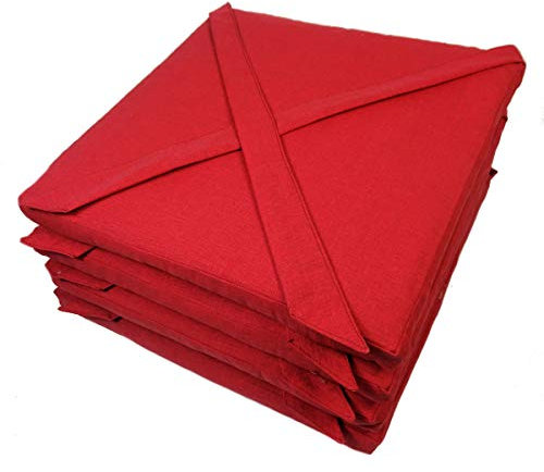 Rattani Set 4 x Stuhlkissen/Sitzkissen Marina Eckig mit Schleife 40 x 40 cm Dicke 5 cm, Fb. Uni Living rot - Made in EU