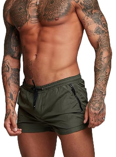 TMEOG Costume Uomo Mare Costumi da Bagno Piscina Nuoto, Pantaloncini Uomo Sportivi Palestra Running Pantaloni Corti Estivi Calzoncini Corsa Surf con Tasca a Cerniera(Verde Scuro,L)
