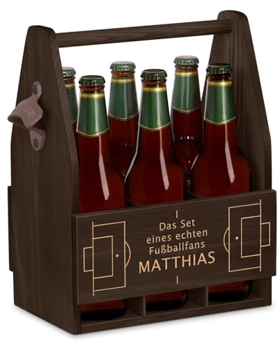 Maverton Bierträger für 6 Flaschen 0,5L mit Gravur - Männerhandtasche mit Flaschenöffner - Größe: 25x17x32cm - aus Holz - Geburtstagsgeschenk - personalisierte Geschenke für Männer