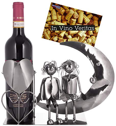 Brubaker Portabottiglie Vino Amanti della Luna - Coppia Scultura - Supporto per Bottiglie di Metallo - con Biglietto d'Auguri per Il Vino Regalo