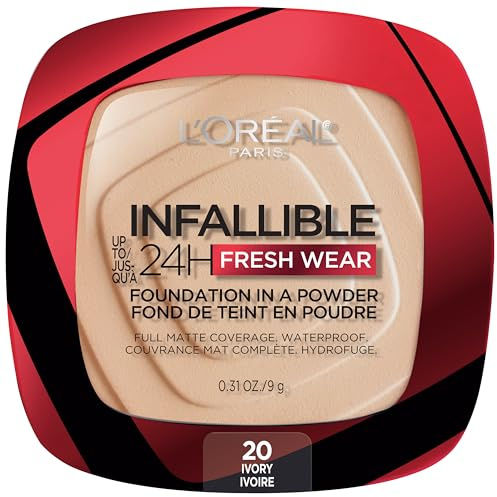 L'Oreal Paris Makeup Infallible Fresh Wear Foundation in a Powder, Up to 24H Wear, Waterproof, Ivory, 0.31 oz. (Packaging May Vary)