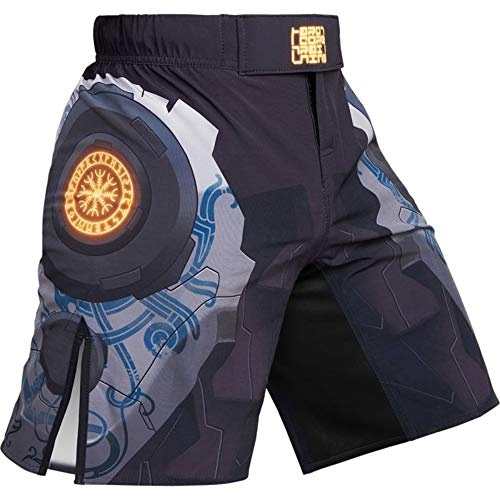 Hardcore Training Fight Shorts Uomo Pantaloncini da Combattimento Arti Marziali MMA BJJ Boxe Muay Thai Grappling Fitness No Gi (IT, Testo, 4XL, Regular, Regular, Nero Grigio)