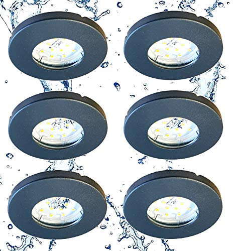 Trango 6729IP65-061MOSD - Set di 6 faretti da incasso a LED IP65 in antracite opaco con 6x 5 Watt a 3 livelli dimmerabili 3000K luce bianca calda, modulo LED ultra piatto per doccia, bagno, plafoniera