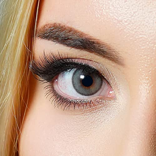 Kontaktlinsen farbig ohne Stärke farbige Jahreslinsen weiche Linsen soft Hydrogel 2 Stück Farblinsen + Linsenbehälter 0.0 Dioptrien natürliche Farben Serie Mystery Gray (grau)