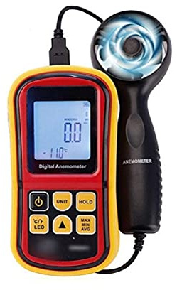 SMSOM HVAC Anemometer Handheld CFM Anemometer Measures Wind Speed Air Flow Wind Temperature with LCD Backlight Max/Min/Avg Data Logger and Carry Case