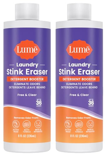 Lume Laundry Stink Eraser - Detergent Booster & Sink Soak - Eliminates Body Odor In Clothes - Odor Blasting Enzyme Blend - Makes Your Detergent Work Better - Free And Clear - 8 fluid ounces (2 Pack)