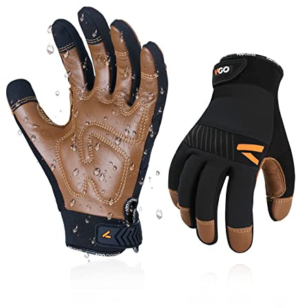 Vgo... 1-Pair Safety Work Gloves for Men,Anti-Vibration,Abrasion Resistant,Leather Work Gloves (M,Brown, CA9765)