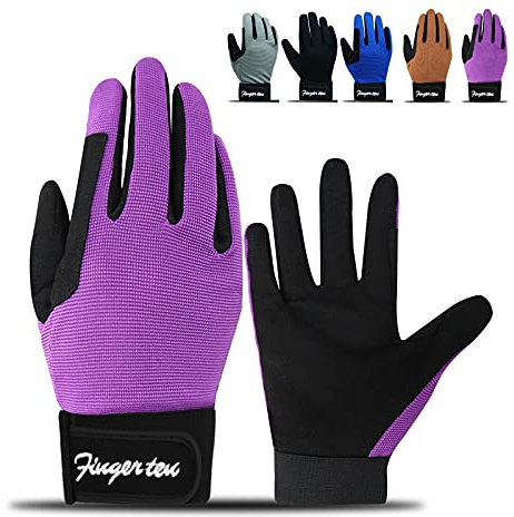 FINGER TEN Kids Horse Riding Gloves Youth Non Slip Grip, Boys girls Equestrain Breathable Stretchable Sweat Absorbent fit All Seasons for Cycling Sport School Bike (Purple, M) …