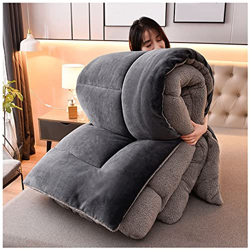 BDMFJY Flauschige Steppdecken für Allergiker Duvet, Verdicken Sie Lamm Kaschmir Decke Winter Weiche Warme Bettdecke Bettwäsche,Dark Gray,200x230cm?4kg?