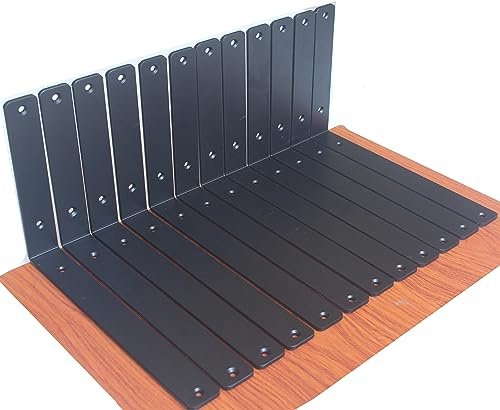 12 Pack - L 12 x H 8 x W1.5, 5mm Thick Black L Shelf Bracket, Iron Shelf Brackets, Metal Shelf Brackets, Floating Shelf, Shelf Supports with Screws