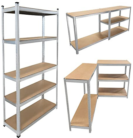 ANSIMIDA Schwerlastregal 170x75x30cm 875kg 5 MDF-Platten Regal Lagerregal Kellerregal Steckregal Werkstattregal, für Keller, Garagen oder Abstellraum, Silber