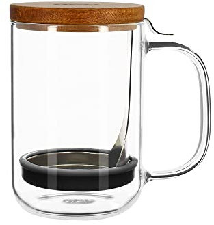 OGO LIVING - Kaffeebecher mit Deckel aus Holz – 7912024, 450 ml, aus Glas mit Deckel aus Holz