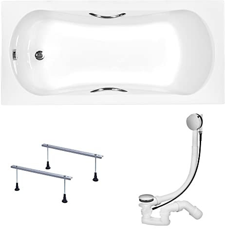 KOLMAN Badewanne ARIA PLUS Rechteck 130x70 ohne Verkleidung, Ablaufgarnitur und Füßen Komplettset 3in1 Premium Original Acryl Wanne Siphon