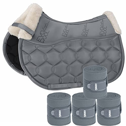 Eskadron Set Glossy Evo-Wool Schabracke & 4er Set Fleecebandagen in ashblue, Größe:Vielseitigkeit (VS)