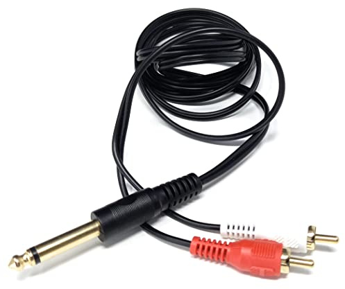 drut Spina Jack Mono da 2 m 6,35 mm a 2 connettori fono RCA Adattatore Cavo Audio schermato Contatti Dorati OFC 6,5 Piedi